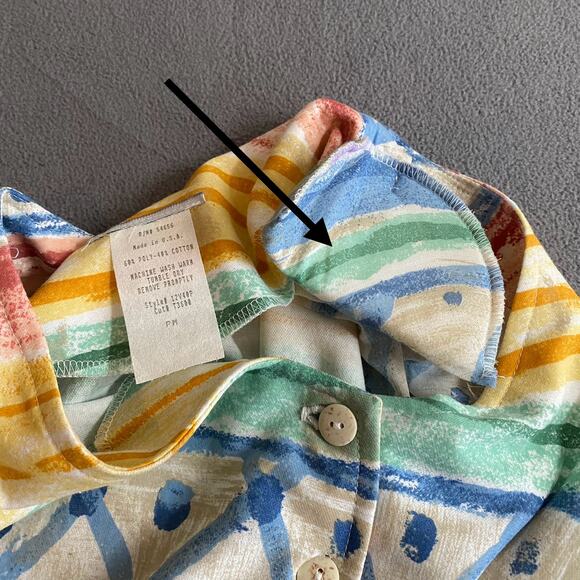 Vtg 80s 90s Two Potato Artsy A Line Midi Dress M Petite Sheer NOS Coastal Pastel - Picture 9 of 16